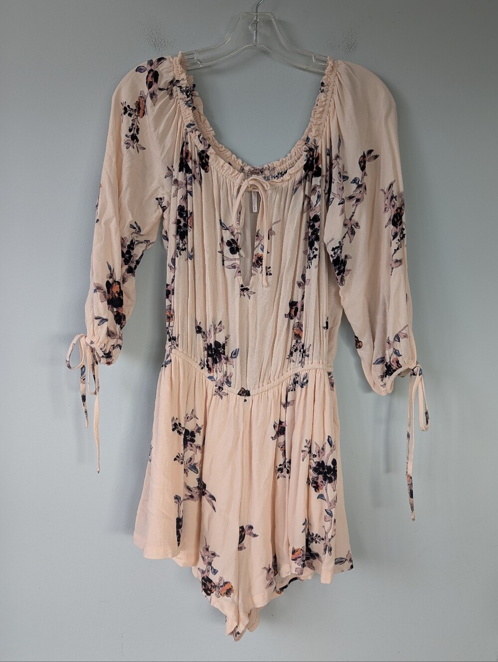 Free People M Blush Pink Floral Print Off Shoulder Boho Romper - Picture 5 of 12